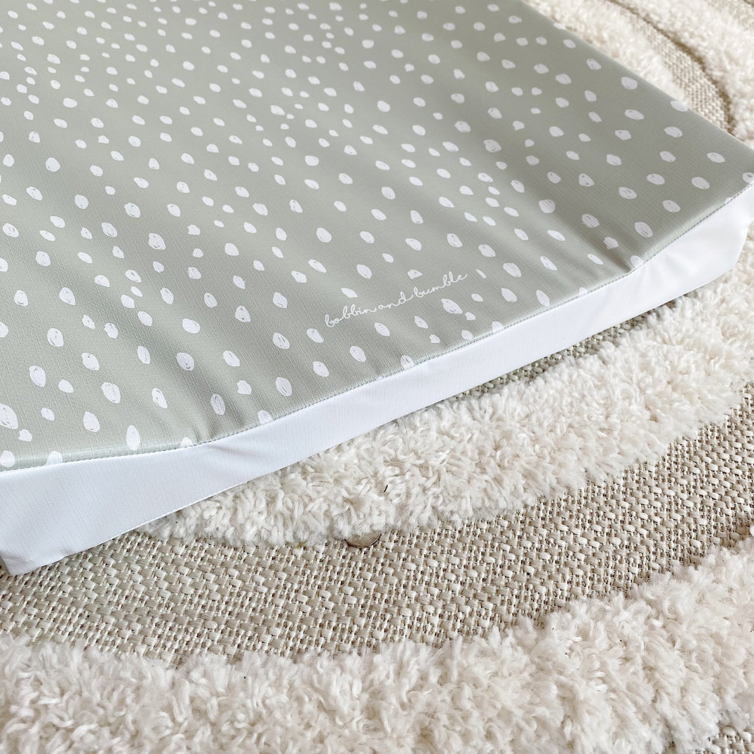 Anti-Roll Wedge Changing Mat - Sage Green Spotty Print