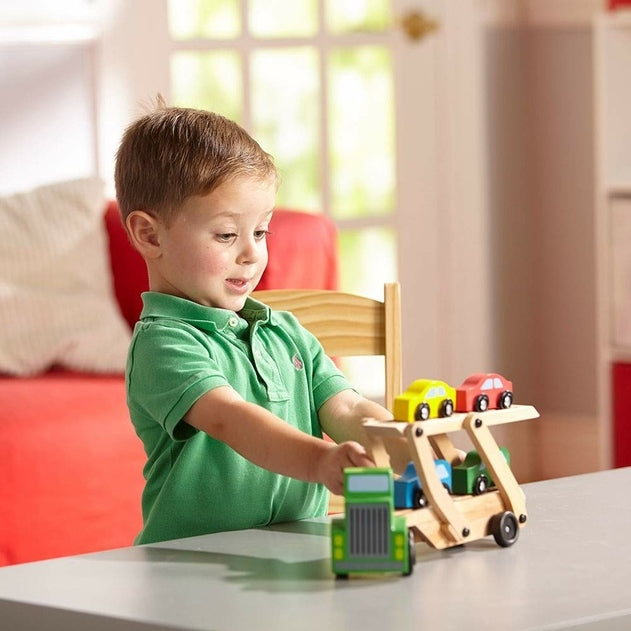 Melissa & Doug Wooden Car Transporter Toy Truck & Cars