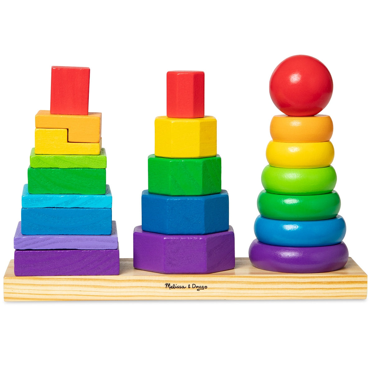 Melissa & Doug Geometric Shape Sorting Stacker Wooden Toddler Toy