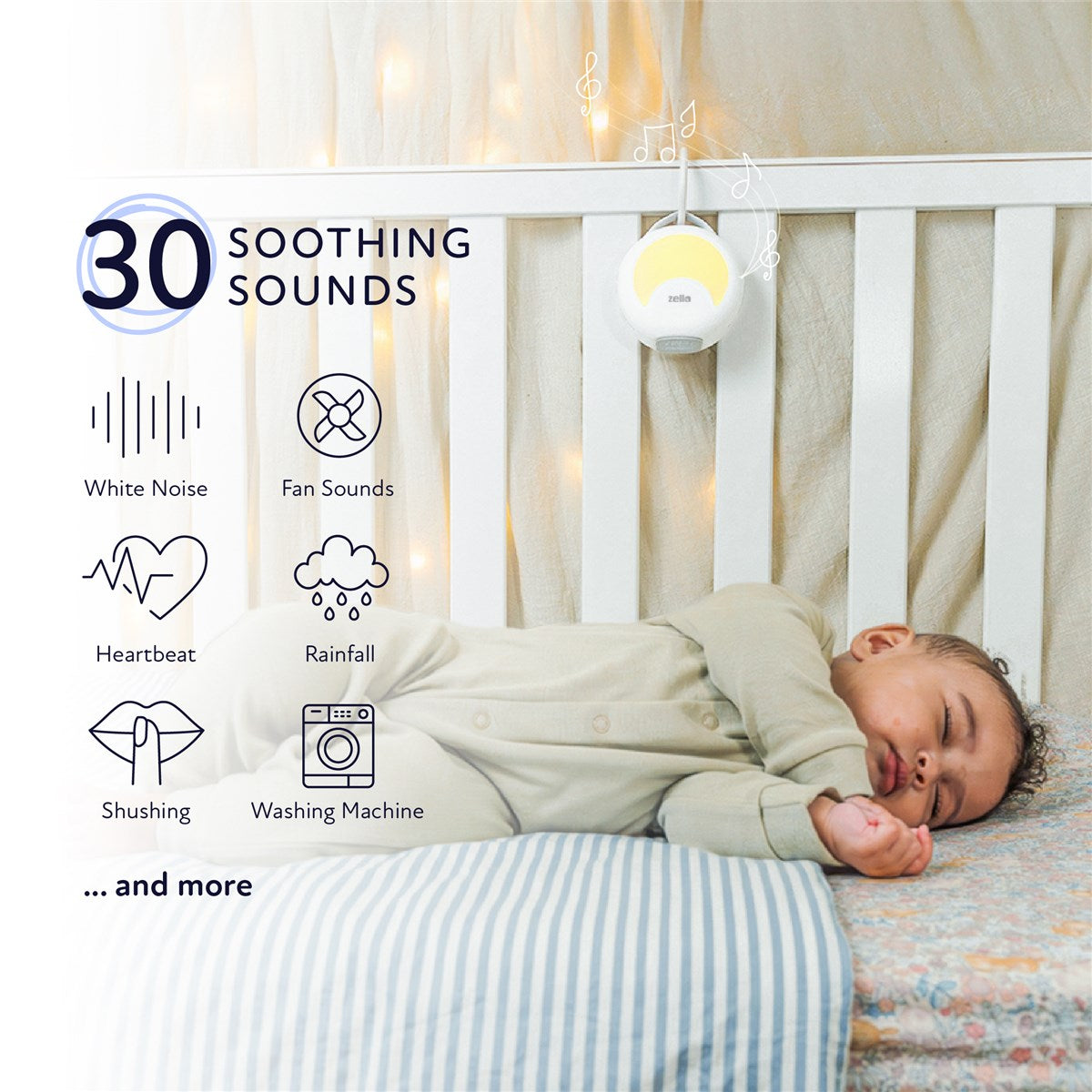 Zello Portable White Noise Machine 30 Soothing Sounds 7 Colour Moon Nightlight Sleep Timer 20hr Battery Voice Record Memory Function Sleep Timer Sound Machine Travel Pram Pushchair Cot Nursery