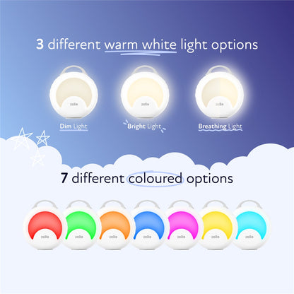 Zello Portable White Noise Machine 30 Soothing Sounds 7 Colour Moon Nightlight Sleep Timer 20hr Battery Voice Record Memory Function Sleep Timer Sound Machine Travel Pram Pushchair Cot Nursery