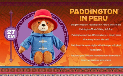 Rainbow Designs Paddington Bear Movie Talking Teddy Bear - Paddington Bear talking toy with 5 Phrases, Red Hat & Blue Duffle Coat - Cuddly Companion for Playtime Adventures