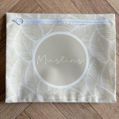 Hospital Bag Organiser Pouches - Unisex Beige Leaf Print
