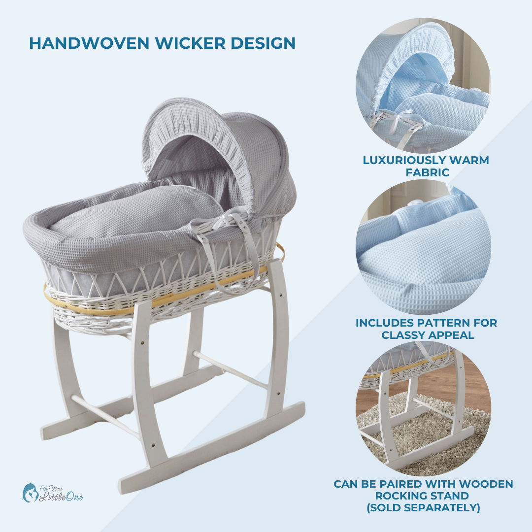 White Dimple Grey Wicker Baby Moses Basket With Stand