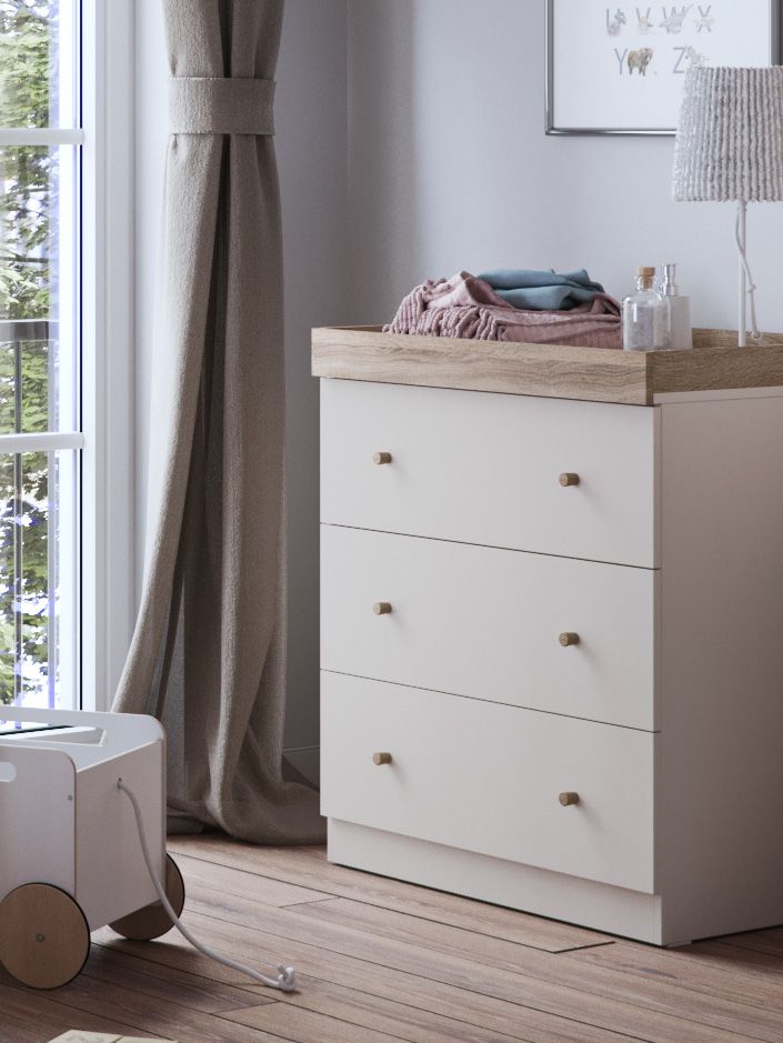 Little Acorns Burlington 2 Piece Nursery Furniture Set with Cot Bed and Dresser - Cashmere & Truffle Oak
