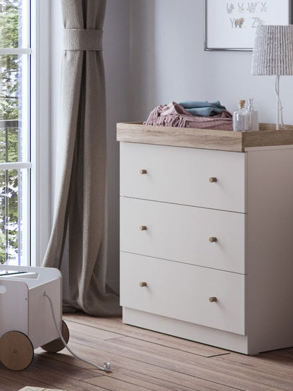 Little Acorns Burlington 2 Piece Nursery Furniture Set with Cot Bed and Dresser - Cashmere & Truffle Oak