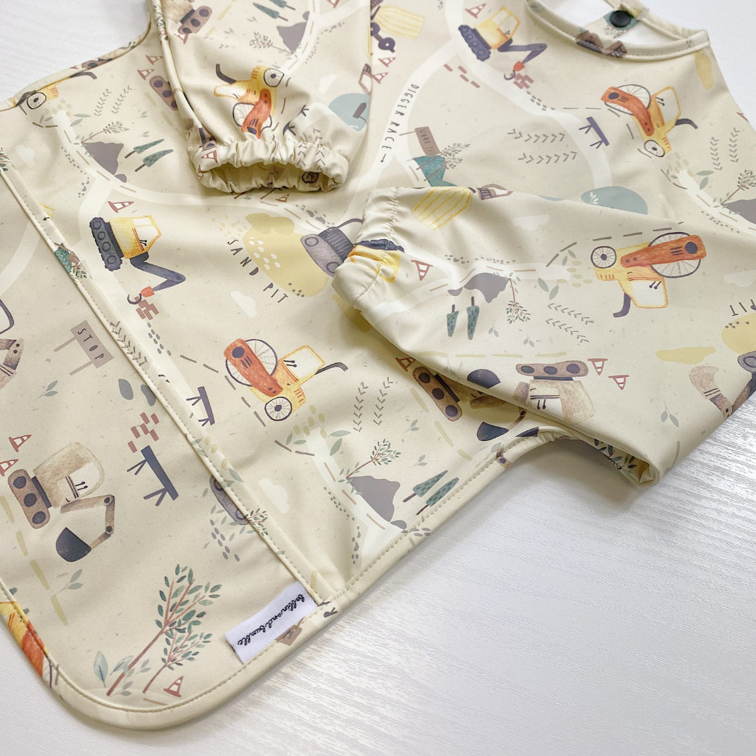 Long Sleeved Baby Bib - Digger Land Print