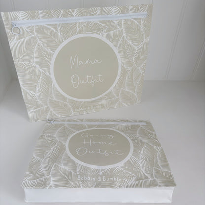 Hospital Bag Organiser Pouches - Unisex Beige Leaf Print