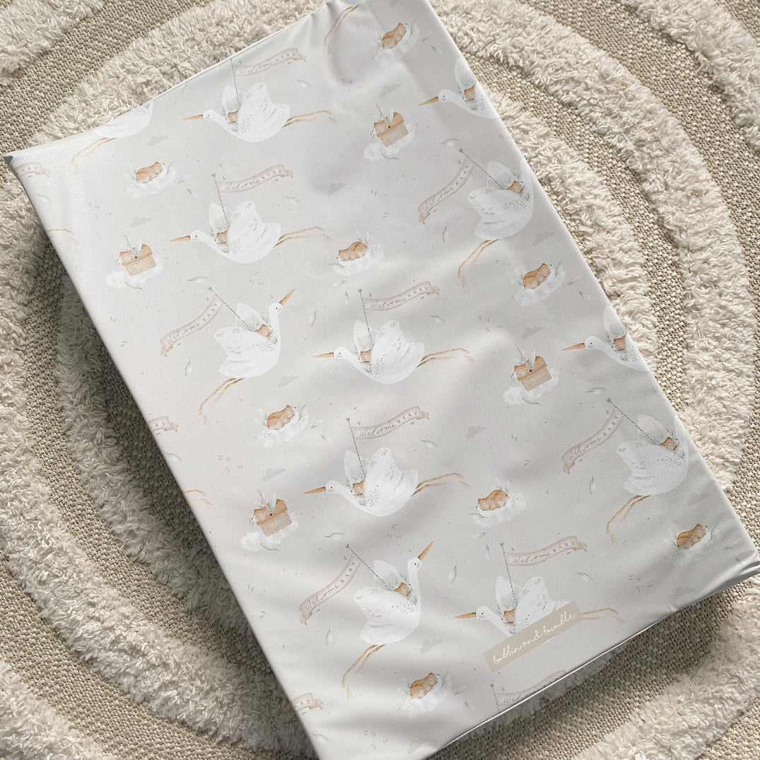 Anti-Roll Wedge Baby Changing Mat - Welcome Baby Print